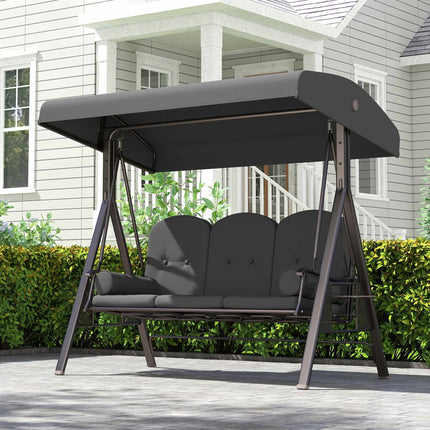 3-Seater Garden Swing with Canopy and Tray, Dark Grey