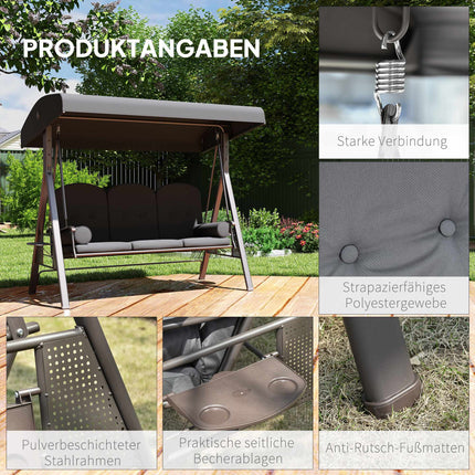 3-Seater Garden Swing with Canopy and Tray, Dark Grey