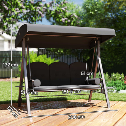 3-Seater Garden Swing with Canopy and Tray, Dark Grey