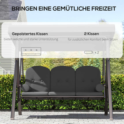 3-Seater Garden Swing with Canopy and Tray, Dark Grey