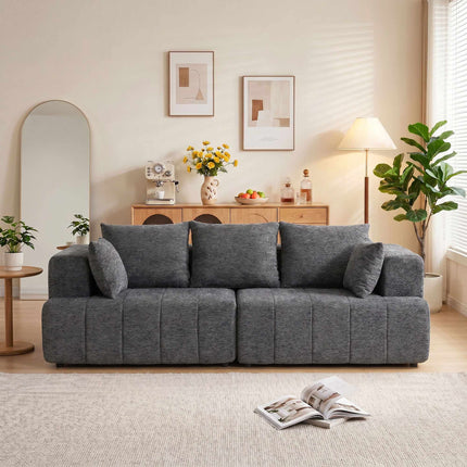 3-Seater Grey Chenille Cloud Sofa with Cushions