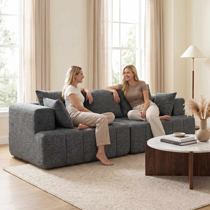 3-Seater Grey Chenille Cloud Sofa with Cushions
