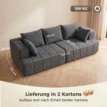 3-Seater Grey Chenille Cloud Sofa with Cushions