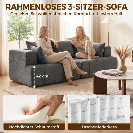 3-Seater Grey Chenille Cloud Sofa with Cushions