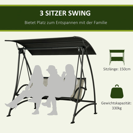 3-seater garden swing bench, UV protection, adjustable canopy