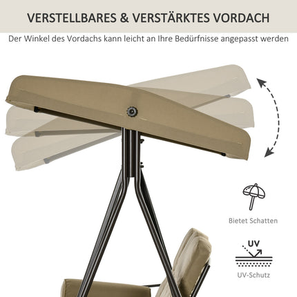 3-seat garden swing with canopy, khaki metal frame