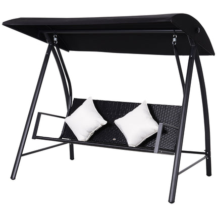 3-seat black poly rattan swing with cushion - 360 kg capacity