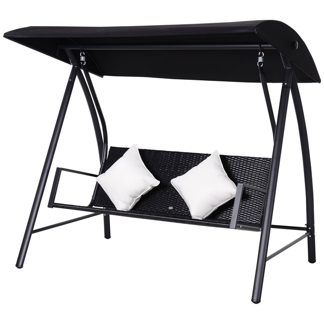 3-seat black poly rattan swing with cushion - 360 kg capacity