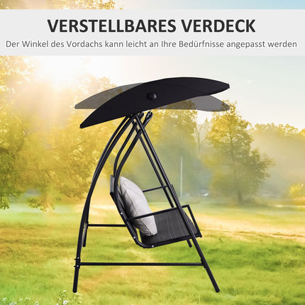 3-seat black poly rattan swing with cushion - 360 kg capacity