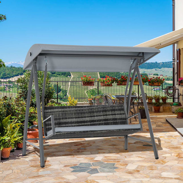 3-seat gray polyrattan garden swing with canopy
