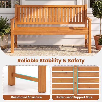 3-Seater Outdoor Wooden Bench, 59" Fir Wood, Brown