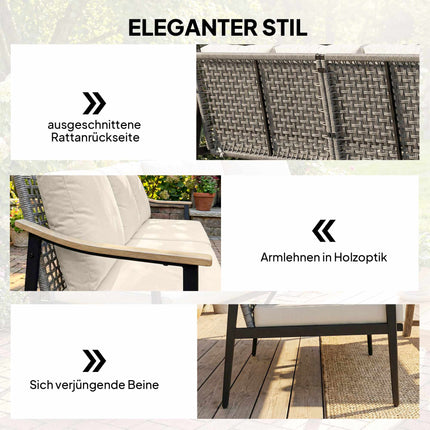 3-Seater Rattan Outdoor Sofa with Cushions, Steel Frame