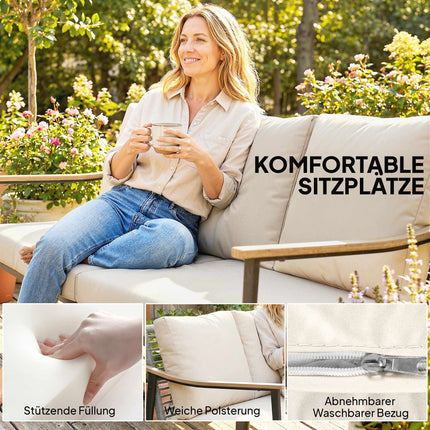 3-Seater Rattan Outdoor Sofa with Cushions, Steel Frame