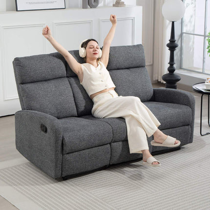 3-Seater Recliner Sofa, Adjustable Backrests, Grey Fabric