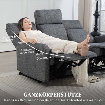 3-Seater Recliner Sofa, Adjustable Backrests, Grey Fabric