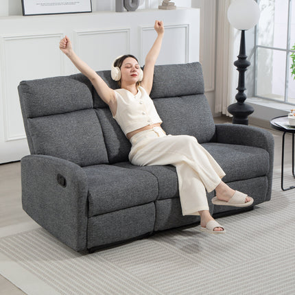 3-Seater Recliner Sofa, Adjustable Backrests, Grey Fabric