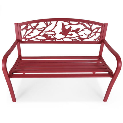 3-Seater Red Cast Iron Garden Bench with Backrest