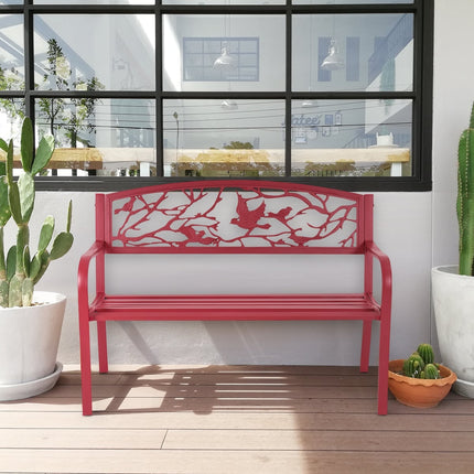 3-Seater Red Cast Iron Garden Bench with Backrest