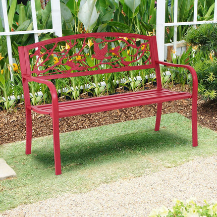 3-Seater Red Cast Iron Garden Bench with Backrest