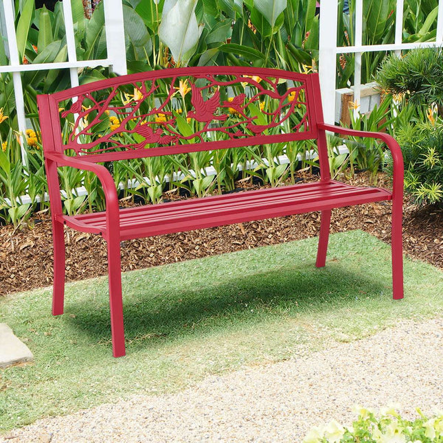 3-Seater Red Cast Iron Garden Bench with Backrest