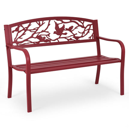 3-Seater Red Cast Iron Garden Bench with Backrest
