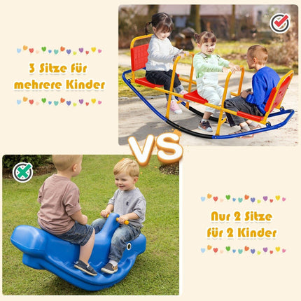 3-zits schommelstoel voor kinderen met handgrepen, zware metalen kinderschommelstoel, 136 x 39 x 60 cm, kleurrijk