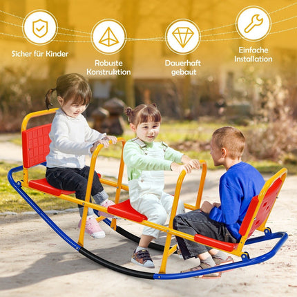 3-zits schommelstoel voor kinderen met handgrepen, zware metalen kinderschommelstoel, 136 x 39 x 60 cm, kleurrijk