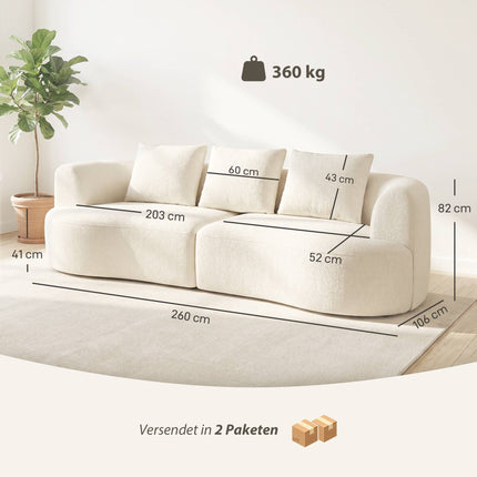 3-Seater Sofa, 203 cm, Chenille Fabric, Cream White