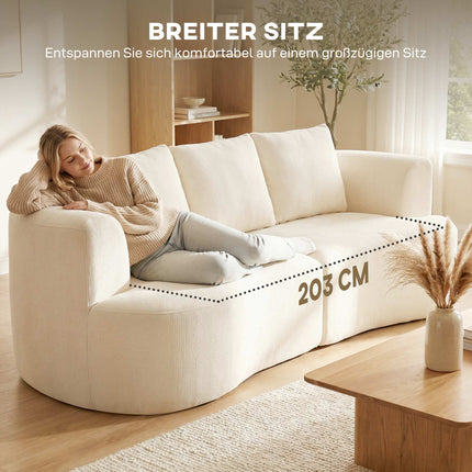 3-Seater Sofa, 203 cm, Chenille Fabric, Cream White
