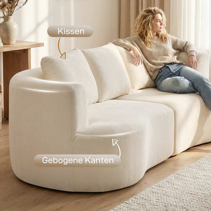 3-Seater Sofa, 203 cm, Chenille Fabric, Cream White