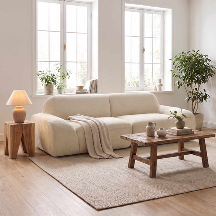 3-Seater Sofa, Cream White, Chenille Upholstery, No Assembly