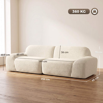 3-Seater Sofa, Cream White, Chenille Upholstery, No Assembly