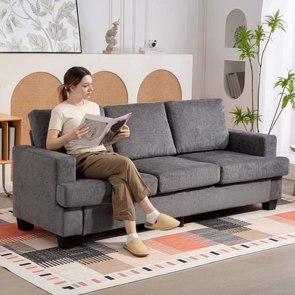 3-Seater Sofa, Grey Fabric Upholstery, Steel Frame