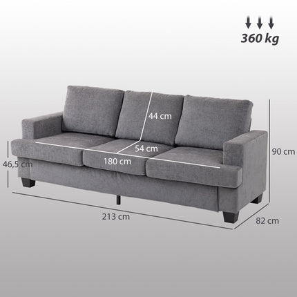 3-Seater Sofa, Grey Fabric Upholstery, Steel Frame