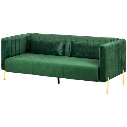 Green 3-seat sofa in velvet look with armrests, 200 Cm