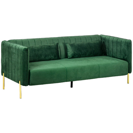 Green 3-seat sofa in velvet look with armrests, 200 Cm