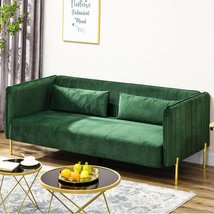 Green 3-seat sofa in velvet look with armrests, 200 Cm