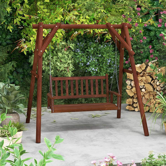3-Seater Solid Wood Porch Swing, 360 kg Capacity, Brown