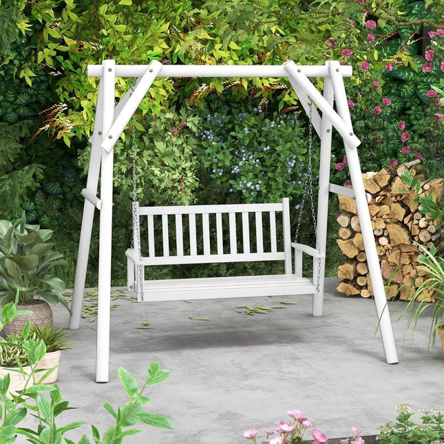 3-Seater Solid Wood Porch Swing, 360 kg Capacity, White