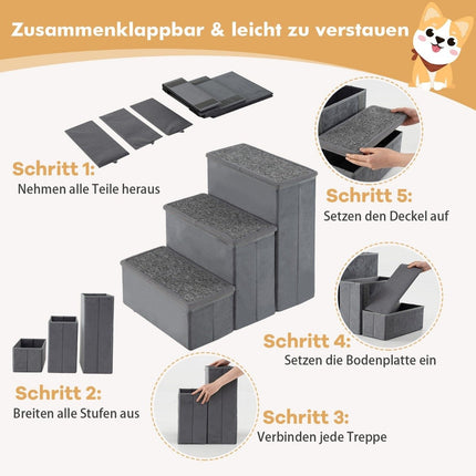 3-Step Dog Stairs Non-Slip Foldable Dog Ramp Portable Pet Climbing Ladder