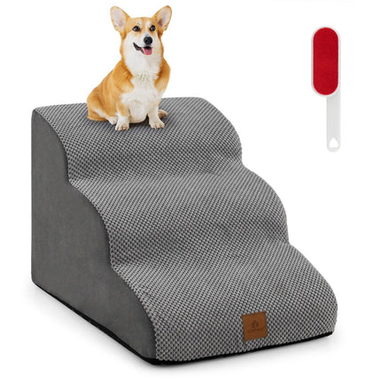 3-Step Foam Dog Stairs, Non-Slip, Supports 30kg, Grey
