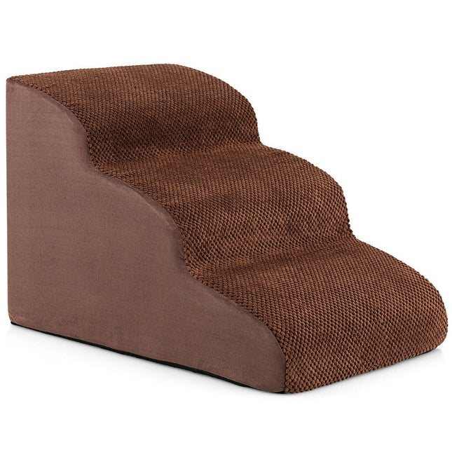 3-Step Foam Pet Ramp, 58x42x40 cm, Non-Slip Suede