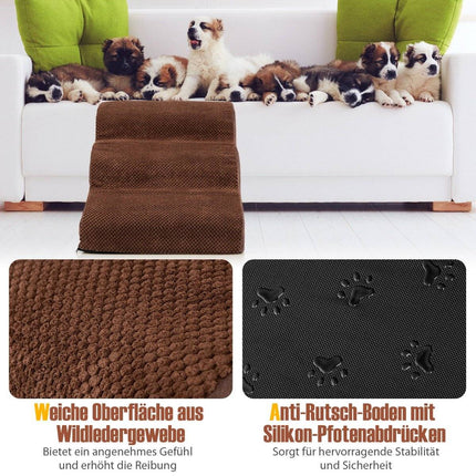 3-Step Foam Pet Ramp, 58x42x40 cm, Non-Slip Suede