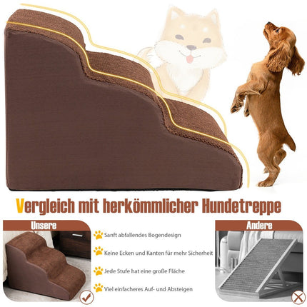 3-Step Foam Pet Ramp, 58x42x40 cm, Non-Slip Suede
