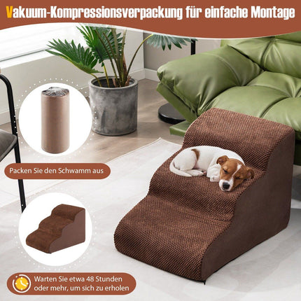3-Step Foam Pet Ramp, 58x42x40 cm, Non-Slip Suede