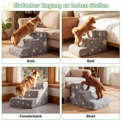 3-Step Foam Pet Stairs with Washable Flannel Cover
