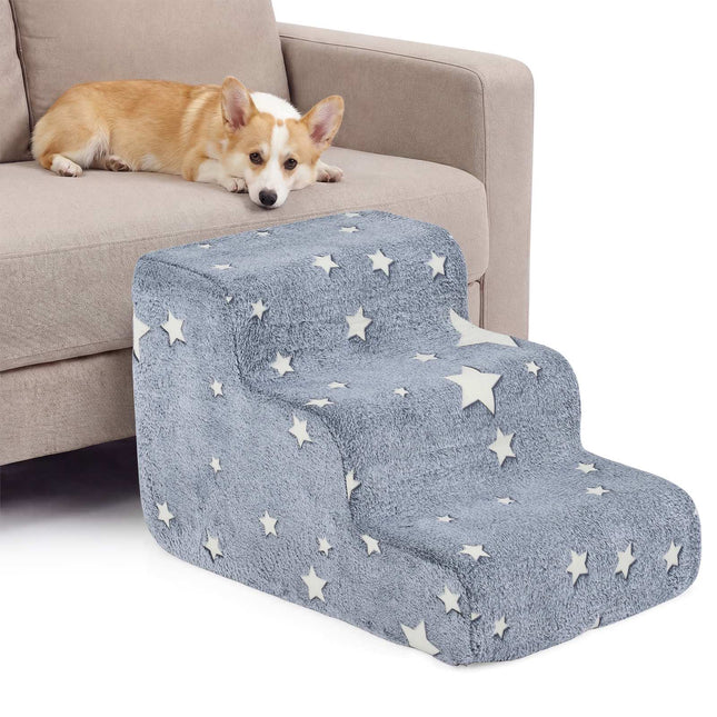 3-Step Foam Pet Stairs with Washable Flannel Cover