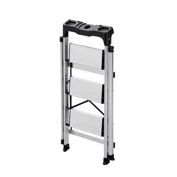 3-Step Folding Aluminum Ladder, 150 kg, Tool Tray
