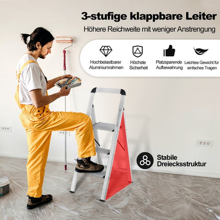 3-Step Folding Aluminum Ladder, Non-Slip, Portable