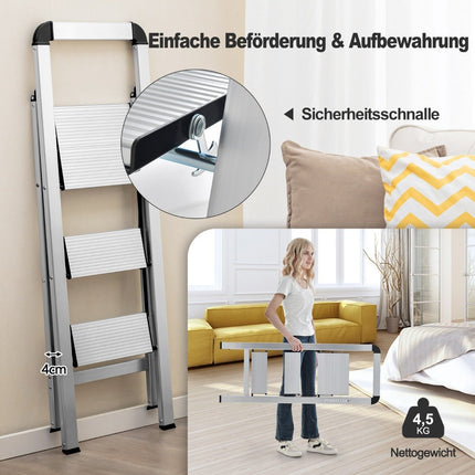 3-Step Folding Aluminum Ladder, Non-Slip, Portable